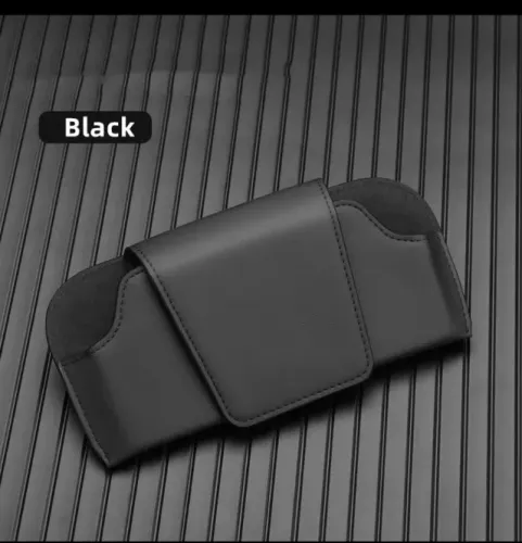 Porta óculos para carro fixa no para-sol em couro na cor preta