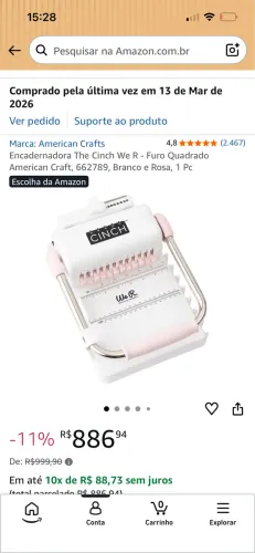 Encadernadora The Cinch We R - Furo Quadrado American Craft, 662789, Branco e Rosa, 1 Pc