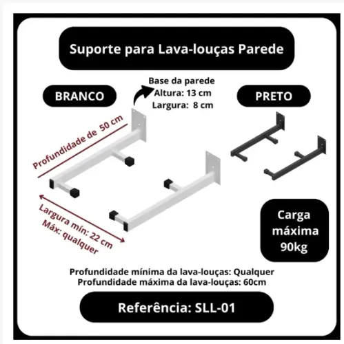 Suporte para máquina lava-louça, frigobar, fixo na parede.