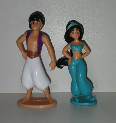 LOTE 2 DUPLA BONECOS MINIATURAS ORIGINAIS DISNEY ALADDIN E PRINCESA JASMINE
