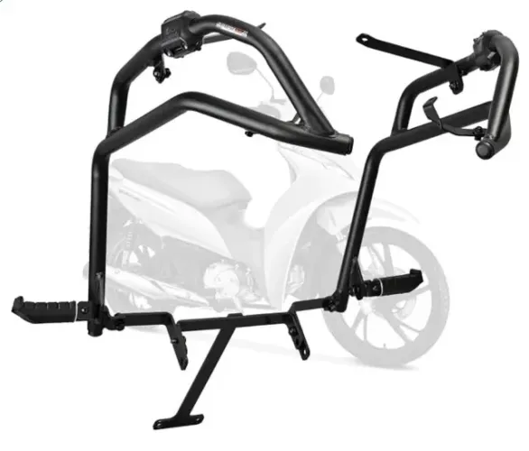 Protetor de Motor e Carenagem Coyote Preto com Pedais - Biz 125 - Ano 2011 até 2017