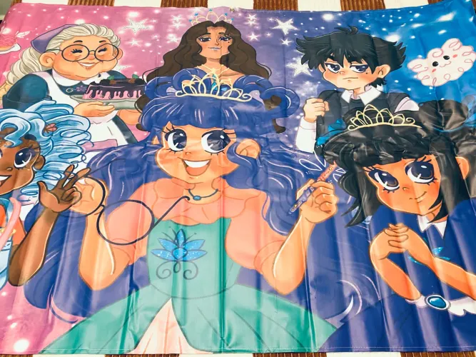Painel Aniversário Princesa Desastrada 1.80 X 1,20 e 5 Displays dos personagens