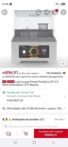 Lava louça praxis portátil semi automática 127V Branca