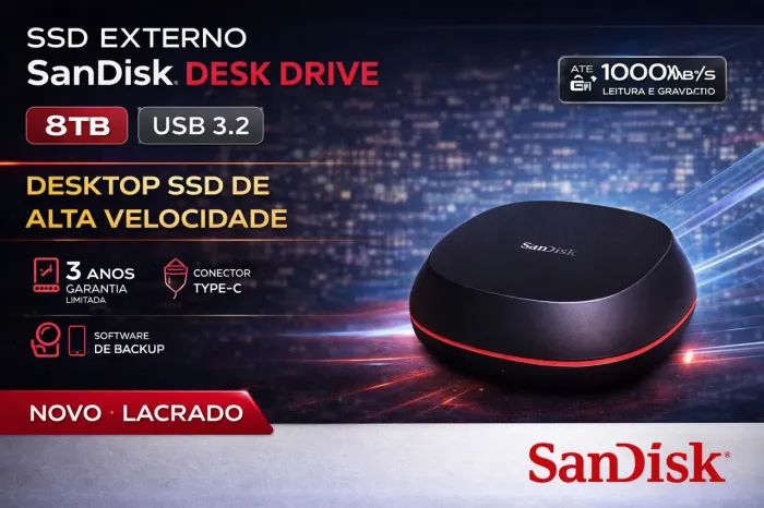 SSD SanDisk Desk Drive 8TB USB-C Desktop SSD Novo Lacrado