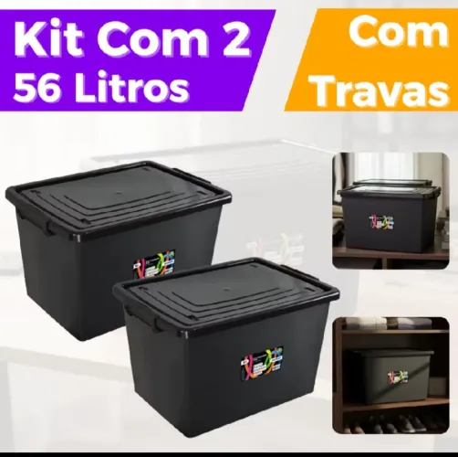 Vendo kit 2 caixas organizadoras com tampa e trava 56 litros