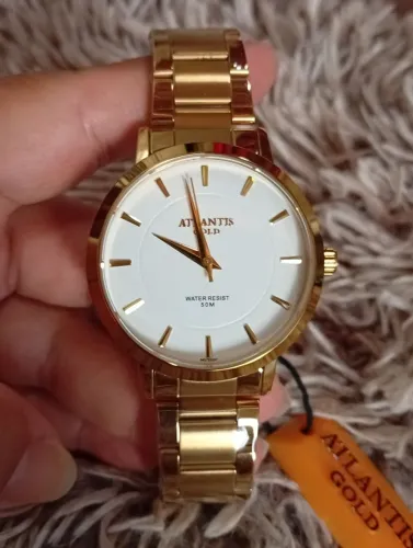 Relógio Atlantis Gold feminino folheado a prova,novo na caixinha
