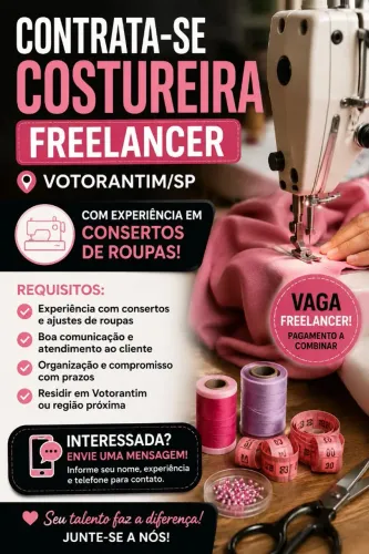 Vaga Costureira Freelancer com Experiência em Consertos de Roupas - Votorantim/SP