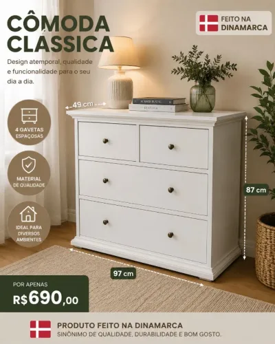 CÔMODA BRANCA - DESIGN CLÁSSICO FEITA NA DINAMARCA