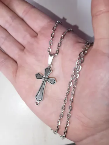 Crucifixo modelo Vitoriano. Goth-Alt. Aço com banho de ródio. NOVO. 60 cm 4mm.