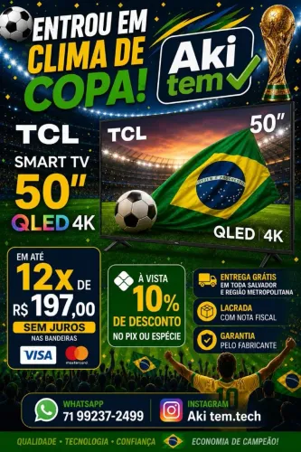 SMART TV TCL 50" QLED 4K LACRADA COM NOTA E GARANTIA DE FÁBRICA 01 ANO.