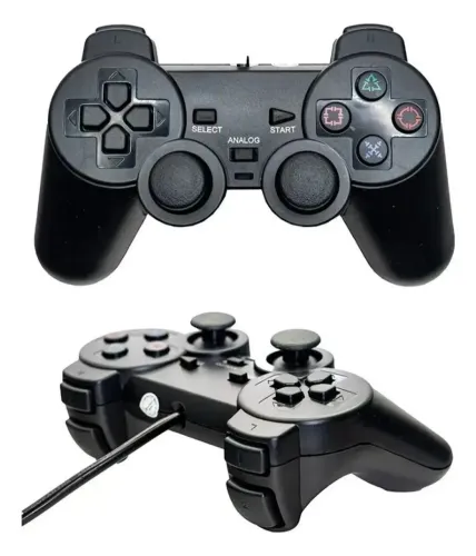 Controle compatível com PS2 Com Fio Analógico Preto