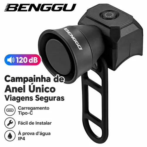 Buzina Cirene Eletrônica para Bicicleta 120dB Recarregável USB Preta BG-3509