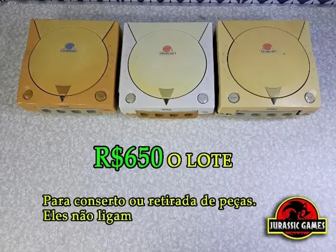 Lote 3 Consoles Dreamcast com defeito. Não ligam. São placa Va1. No estado. Ler descrição.