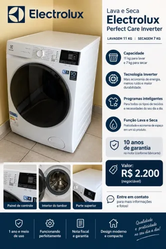 Máquina de lavar roupa, lava e seca 