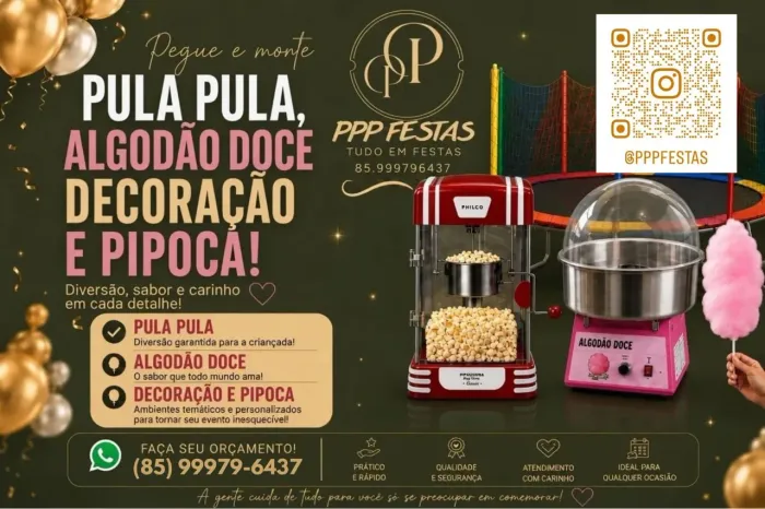algodão doce pula pula e pipoca