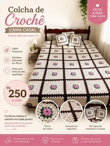 COLCHA CAMA CASAL CROCHÊ