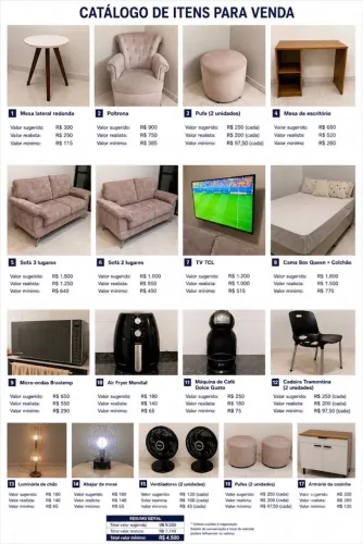 Mobiliário do Apartamento sofá cama armário microondas escrivaninha TV