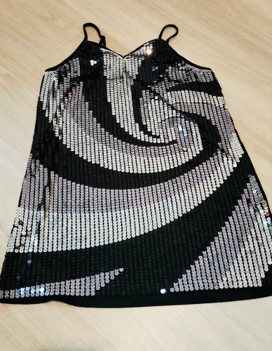 Blusa de paetês preto e prata - Tam M