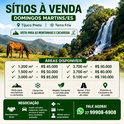 Lotes DOMINGOS MARTINS entre 1.500m2 a 5.100m2, parcelo, troco, Tijuco Preto, água, luz
