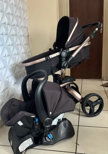 Carrinho Vulkan + Bebê conforto Grid - DZIECO  Rose gold