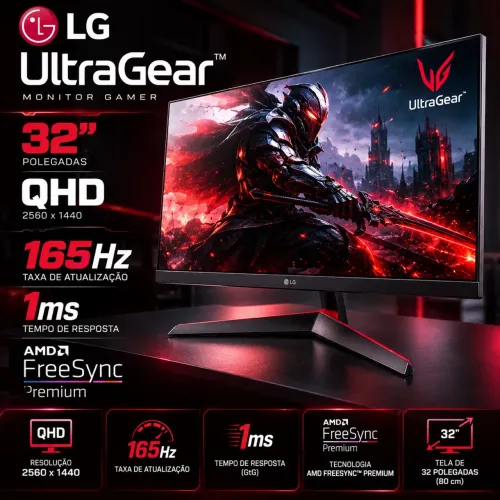Monitor Gamer LG UltraGear 32? QHD 165Hz 1ms - Impecável!