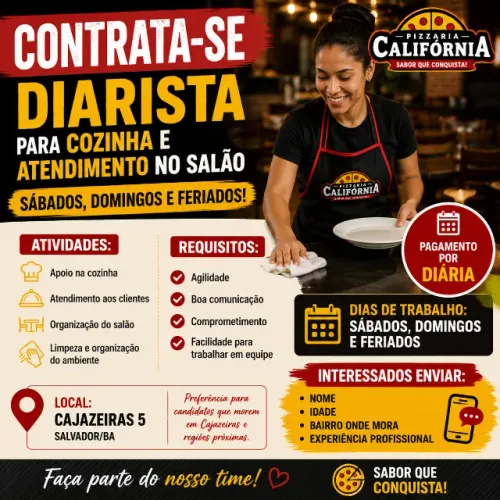 ? Vaga de Diarista - Cozinha e Atendimento em Pizzaria