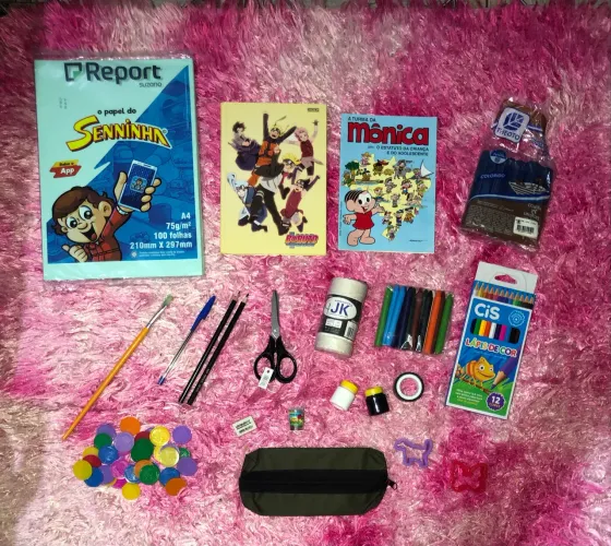 Kit Material Escolar Completo Infantil - Lápis, Giz, Tinta, Caderno e Mais
