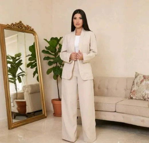 Conjunto feminino blazer alongado + calça pantalona 