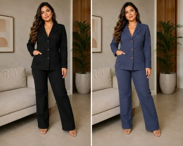 Conjunto de Blazer e calça social nas cores Preto, azul e vinho!