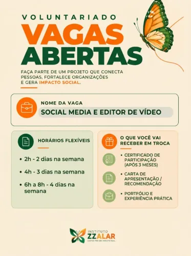 Vaga de Voluntariado: Social Media e Editor de Vídeo