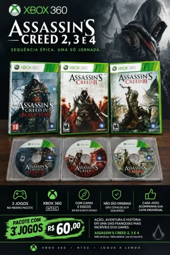 Assassin?s Creed 2, 3, e 4 ? Xbox 360