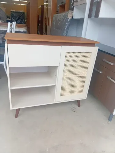 Buffet Bourbon 100% Mdf 1 Porta 1 Gaveta E Pés Estilo Retrô Freijó/Off White Em Promoção