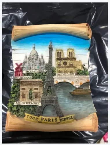 Quadro Decorativo Paris 3D, Torre Eiffel, Notre-Dame e Arco do Triunfo