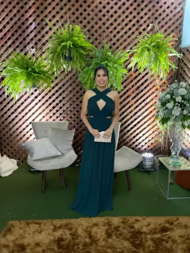 Vestido longo verde musgo tecido com forro