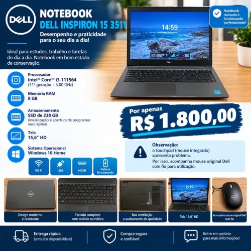 Notebook Dell Inspiron 15 3511 - R$ 1.800,00