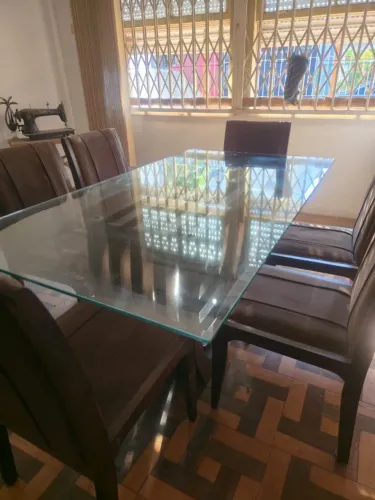 mesa de jantar tampo de vidro c/6 cadeiras