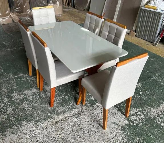 Mesa de Jantar 6 Cadeiras Elegância 160x90 Em Madeira maciça 