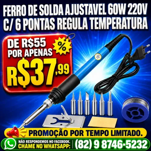 Ferro de Solda 60W 220V com 6 Pontas ? Entrega Grátis