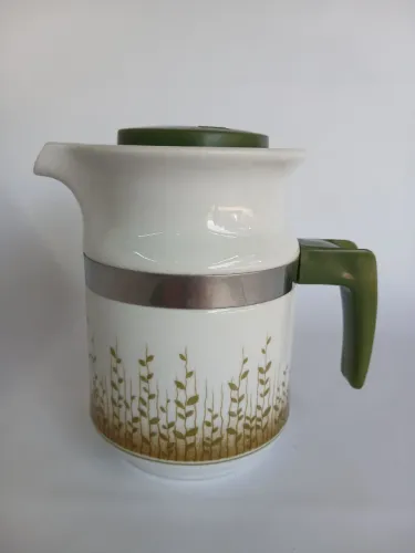 ?Bule Vintage Porcelana Pozzani Anos 70 Verde Folhagens