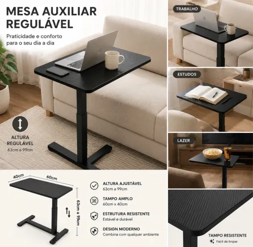 Mesa auxiliar regulável 60x40 cm
