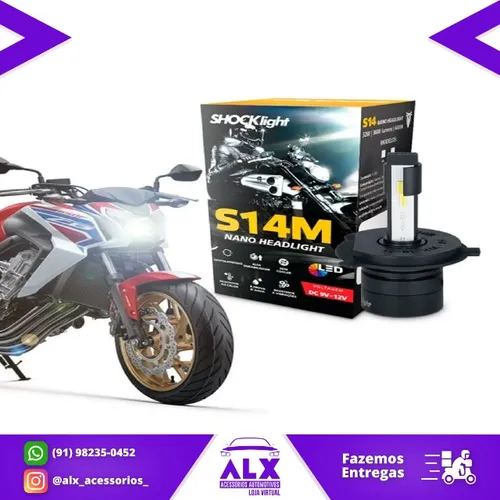 Lâmpada Moto H4 Super Led Efeito Xênon 6000k Nano S14 3600lm