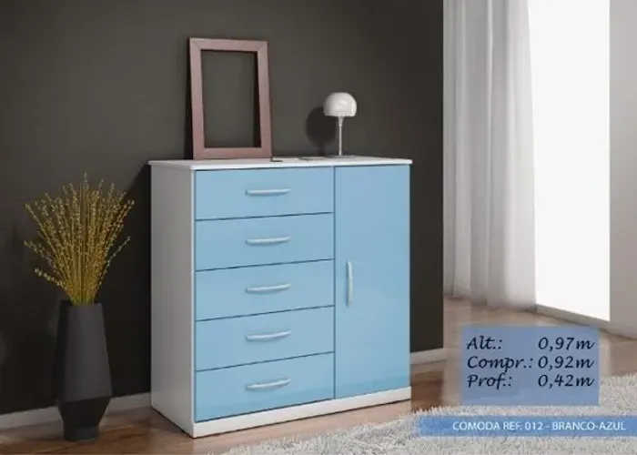 Comoda 5 Gavetas 1 Porta Branco.Azul Até 12x - Frete Grátis