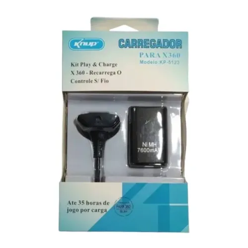 Kit 1 Bateria P/ Controle Xbox 360 + 1 Cabo Carregador 1.4m