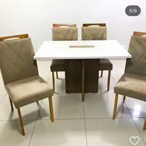 MESA DE JANTAR LOS ANGELES 1.20×80 TAMPO COM VIDRO 4 CADEIRAS MACIÇA