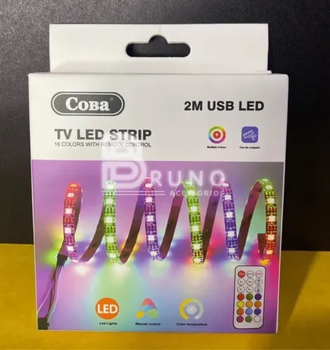 Fita LED RGB 2m USB com Controle Remoto 16 Cores - Iluminação Decorativa
