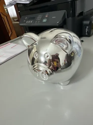 Cofre porquinho cerâmica prata