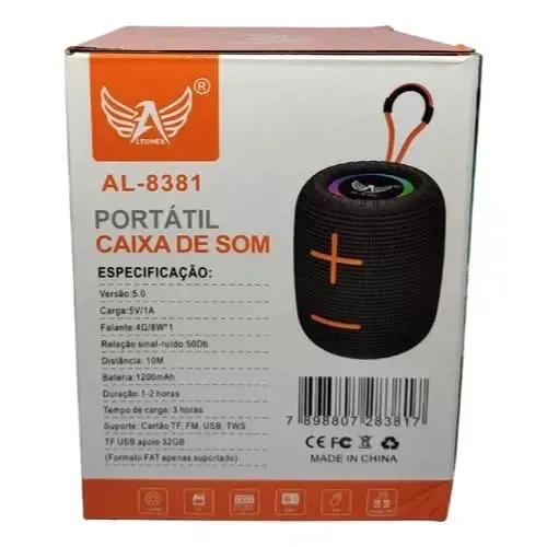 Caixa de Som Bass Bluetooth Resistente a água IPX7 Portátil AL-8381- Oriente