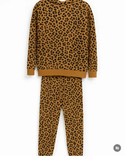 Conjunto de moletom com estampa de leopardo