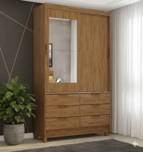  Oferta do mês Guarda Roupa Sevilha com Espelho Cinamomo