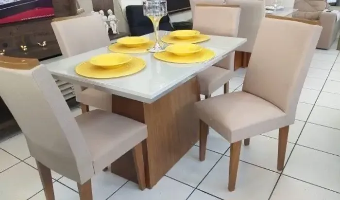 Mesa 4 cadeiras Luna 120x80 off white - ENTREGA HOJE !!!